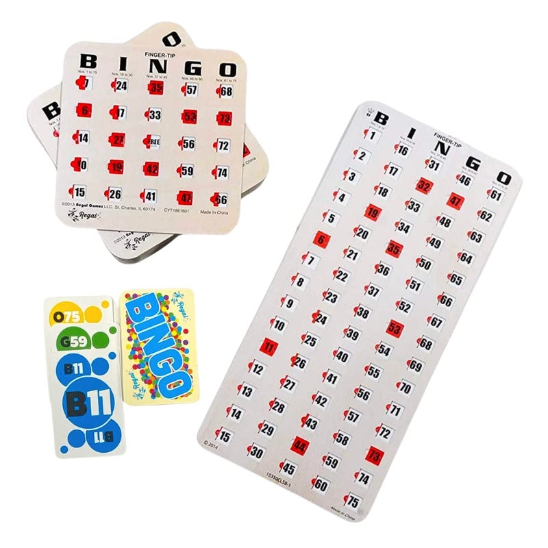Regal Games Regal Bingo 25 Bingo Cards with Sliding Windows & Master Board Bulk Kit - Reusable Bingo Game Set for Adults & Seniors Large Group - Woodgrain - Image 1